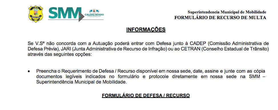 Como recorrer multa de trânsito em Caldas Novas?